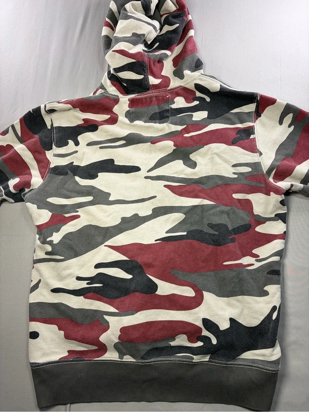 True Religion Camo Pullover Hoodie in Olive, Burgundy & Black